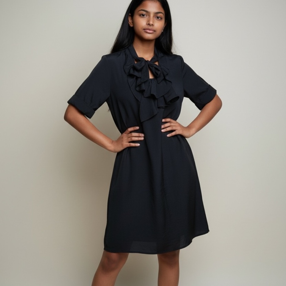 GAP Black Ruffle Tie-Neck Dress - Women